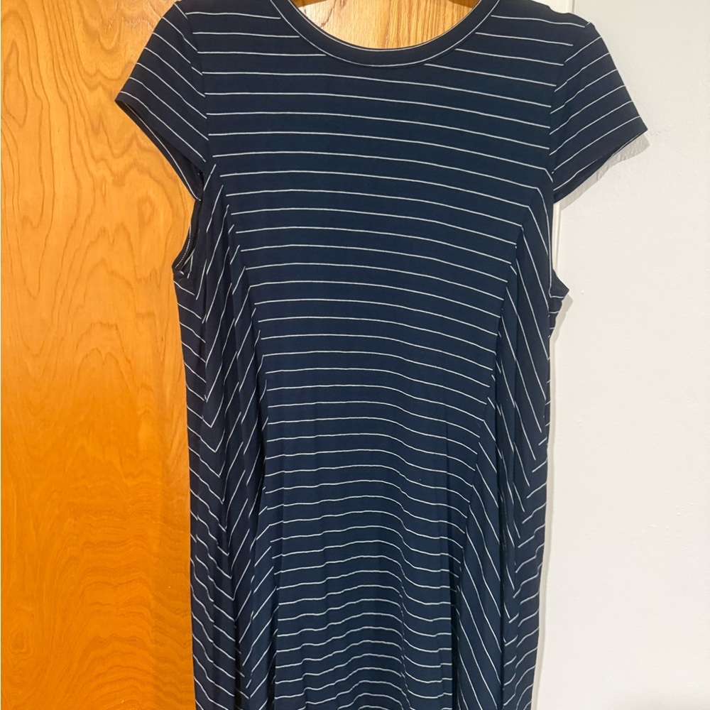 Navy Striped Short Sleeve Dress